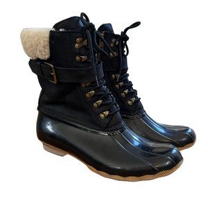 Sperry x J Crew Shearwater Buckle boots in black with shearling Size 9